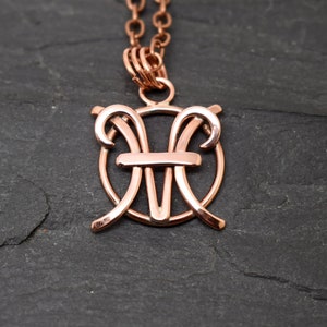 Miniature Aries Pisces necklace polished copper combined zodiacs pendant image 3