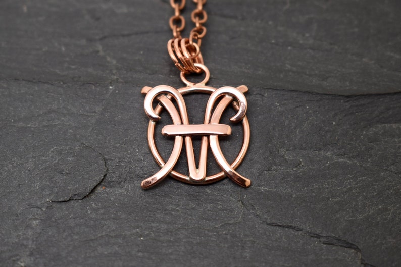 Miniature Aries Pisces necklace polished copper combined zodiacs pendant image 3