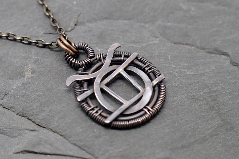 Taurus Gemini Necklace Wire Wrapped Copper Oxidised Combined Etsy