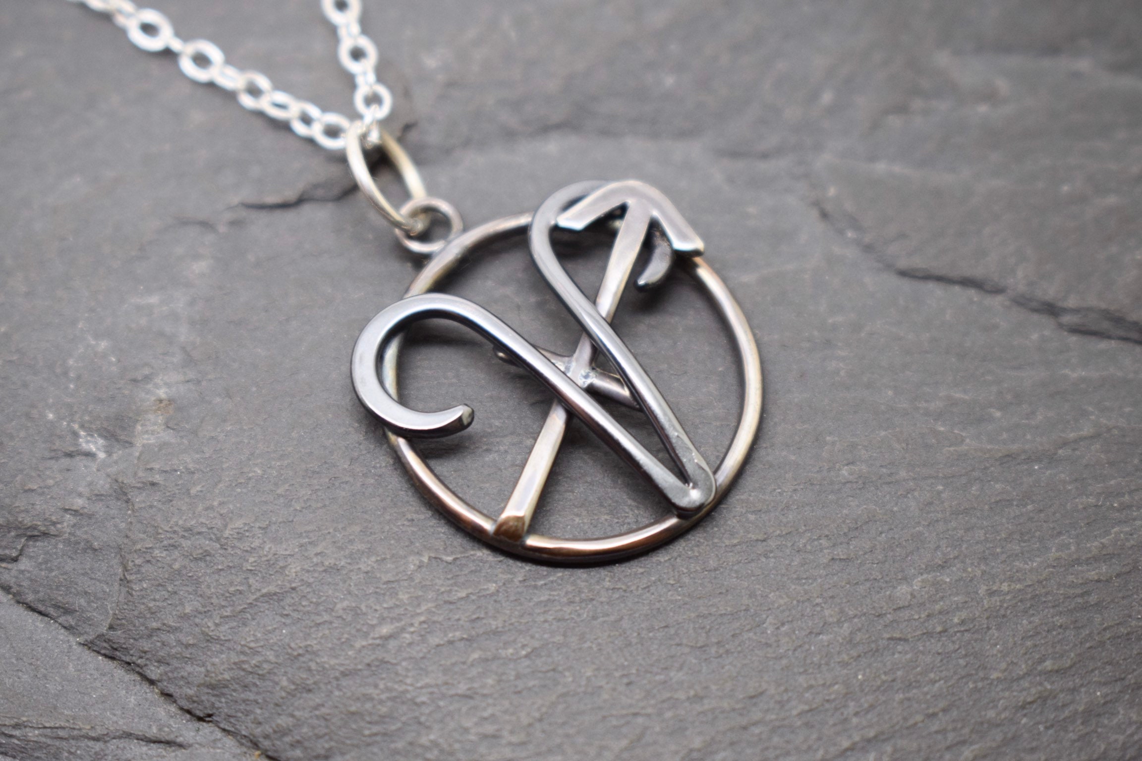 Aries Sagittarius Necklace Sterling Silver and Oxidised Copper