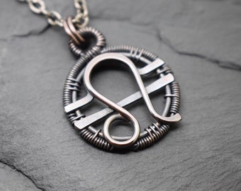 Leo Libra necklace wire wrapped oxidised copper combined zodiacs