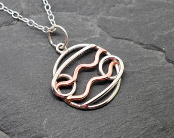 Cancer Aquarius necklace sterling silver polished copper combined zodiacs