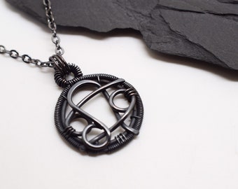 Cancer Leo zodiac sign necklace wire wrapped oxidised copper