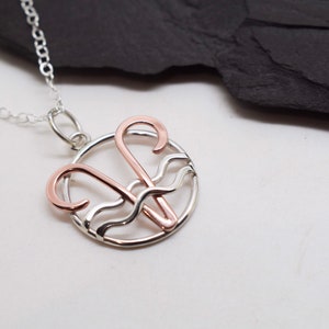 Aries Aquarius necklace sterling silver and copper combined zodiacs