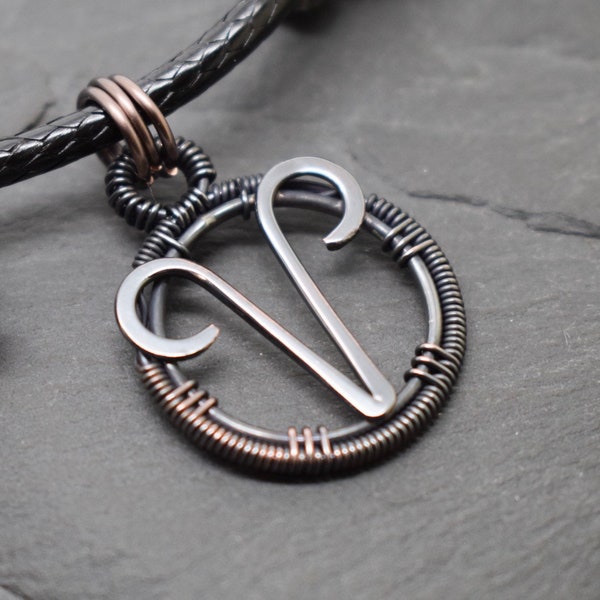 Aries necklace wire wrapped oxidised copper zodiac