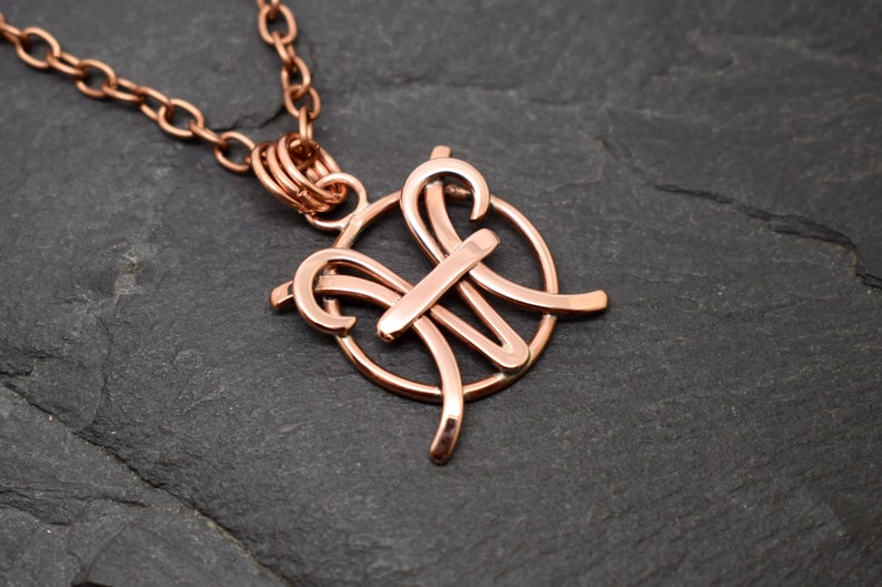 Miniature Aries Pisces necklace polished copper combined zodiacs pendant image 1