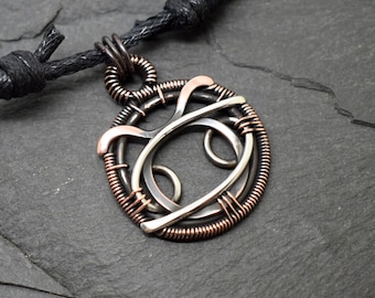 Taurus Cancer combined zodiac necklace, wire wrapped oxidised sterling silver and copper star sign pendant, handmade astrology jewelry him