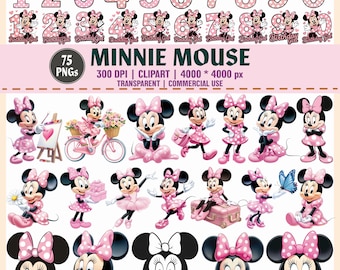 Minnie Mouse PNG Clipart Bundle, Birthday Numbers & Characters