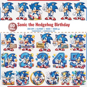 Sonic the Hedgehog födelsedag PNG Clipart-paket för festdekorationer