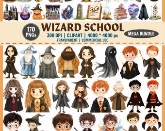 Wizard School PNG Clipart Bundle, Magic Characters Mega Set