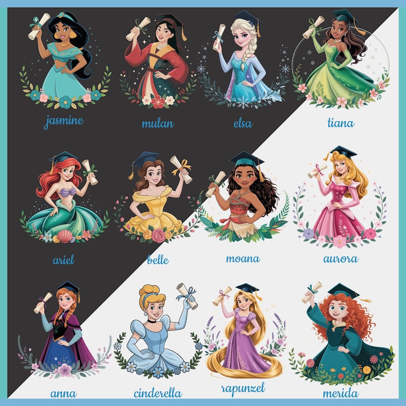 Princees Grad Princess Graduation PNG Clipart Bundle Cartoon Characters - Etsy