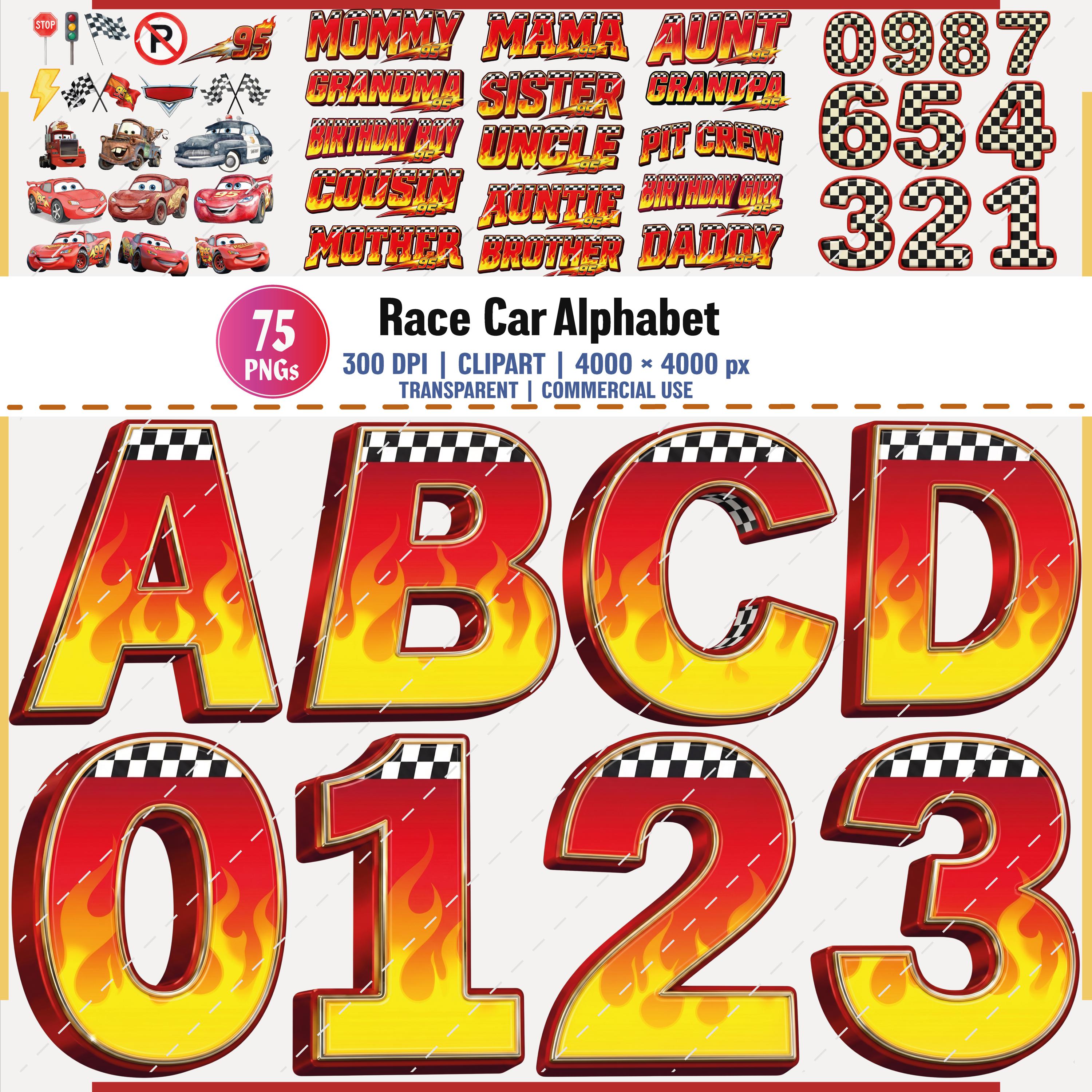Number Letter Racing Race Car Alphabet PNG Clipart Bundle Birthday Letters Numbers - Etsy