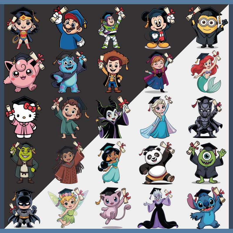 Graduation Cartoon Characters PNG Clipart Bundle - Etsy