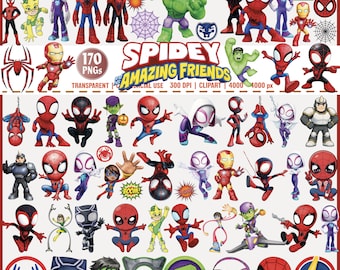 Spidey and Friends Watercolor Clipart Bundle, Superhero PNG (Digital Download)