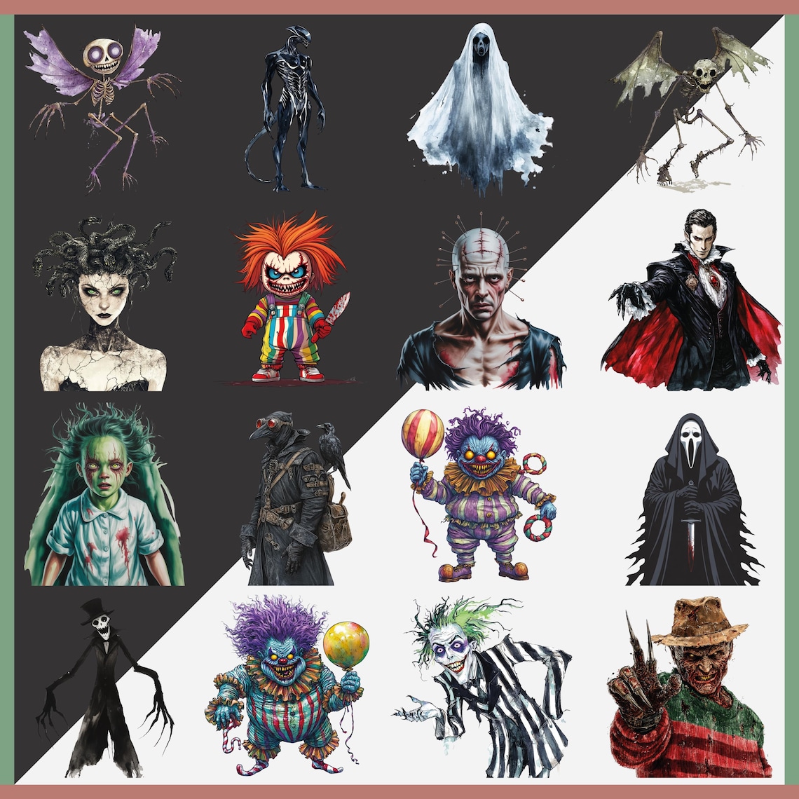 Horror Villain PNG Clipart Bundle Dark Character Illustration Set - Etsy