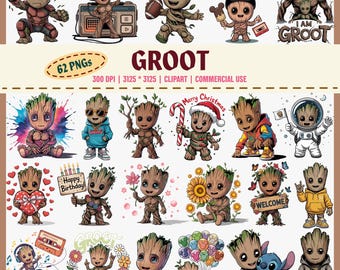 Groot PNG Clipart Bundle Digital Set