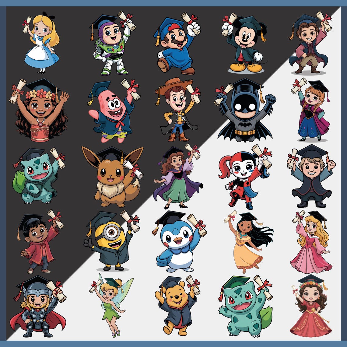 Graduation Cartoon Characters PNG Clipart Bundle - Etsy
