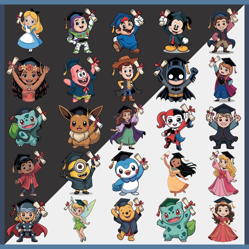 Graduation Cartoon Characters PNG Clipart Bundle - Etsy