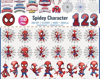 Spidey Character PNG Clipart Bundle Birthday Party Set