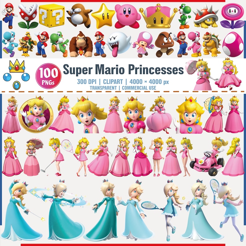 Super Mario Princesses PNG Clipart Bundle, Princess Peach Png, 100 ...