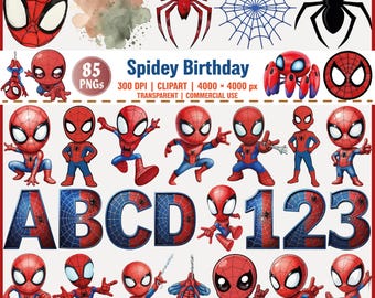 Spidey Birthday Alphabet Numbers PNG Clipart Bundle, Spider birthday boy,