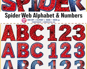 Paquete de imágenes prediseñadas PNG de números del alfabeto de telaraña de Spidey