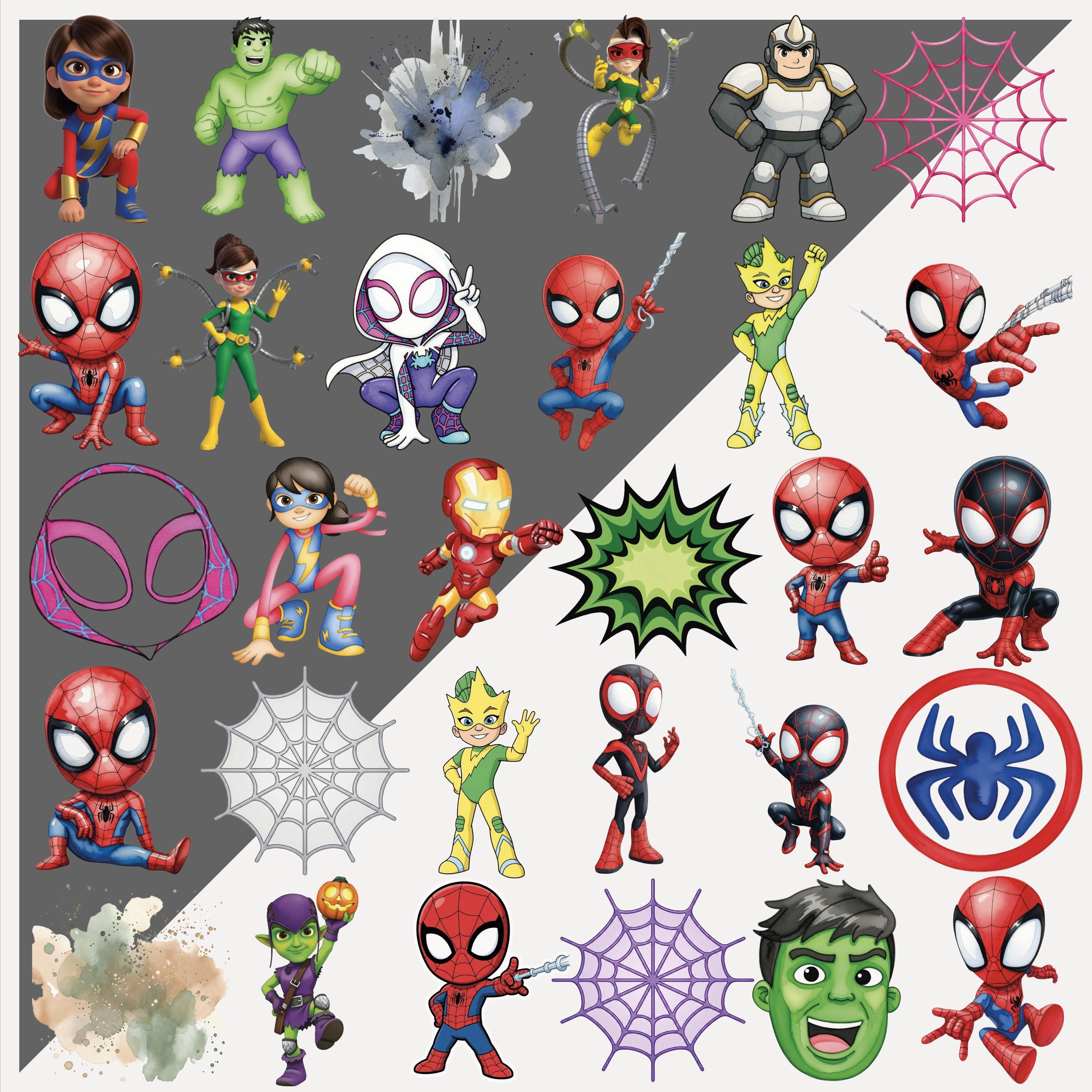 Spidey and Friends Watercolor Clipart Bundle, Superhero PNG (digital
