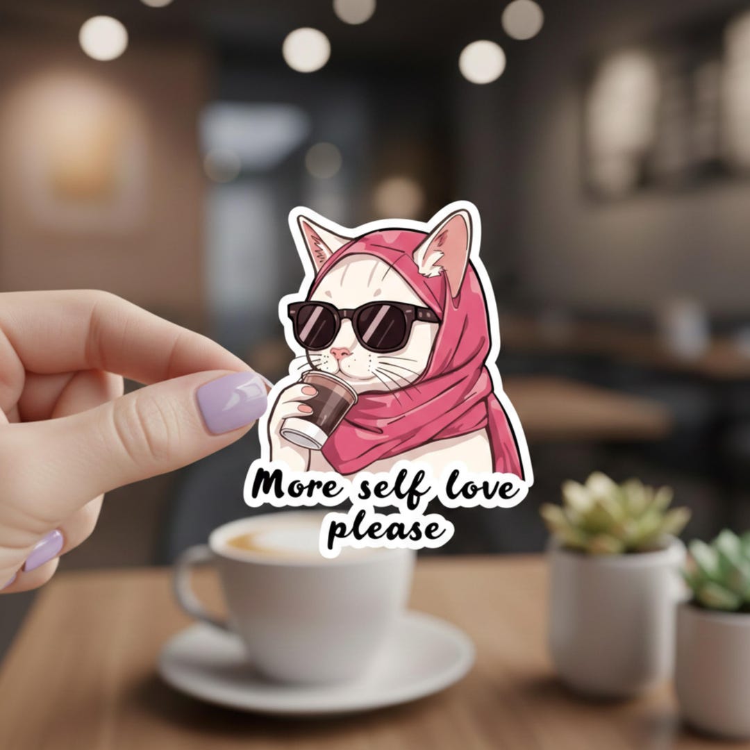 Funny Coffee Cat Sticker - Kawaii Laptop Decal - Etsy