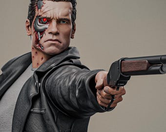Statua busto Terminator T-800 – Pezzo da esposizione per collezionisti di fantascienza dipinto a mano