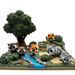 Woodland Animal Playset | Interactive Forest Sensory Toy | Fox, Wolf & Otter Pretend Play Set | Montessori-Inspired Kids Gift | 3D Printed T