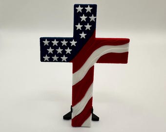 Mini cruz con la bandera estadounidense / Decoración cristiana patriótica / Pequeño regalo de cruz / Cruz impresa en 3D / Imán o para colgar en la pared / Decoración de EE. UU. / Regalo de fe