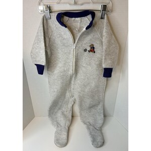 Vintage Carters Fleece Footed Sleeper Pajamas Gray Blue Soccer Bear 18M image 4
