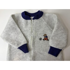 Vintage Carters Fleece Footed Sleeper Pajamas Gray Blue Soccer Bear 18M image 2