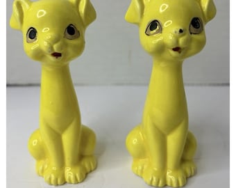 Vintage Anthropomorphic Yellow Dog Figurines Pair Kitsch Japan Mid Century