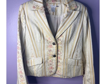 Chaqueta tipo blazer Evelyn VTG Petite con estampado floral, tapiz blanco dorado y satén, talla 10P para mujer.