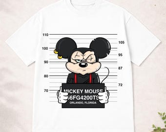 Mickey Mouse Tee, Disney Mugshot Shirt, Funny Cartoon Tshirt, Retro Mickey Tee, Villain Disney Shirt, Streetwear Tee