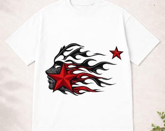 star flame shirt, y2k graphic tee, flame star tshirt, grunge aesthetic shirt, cyber y2k tee, edgy streetwear shirt, punk rock tee