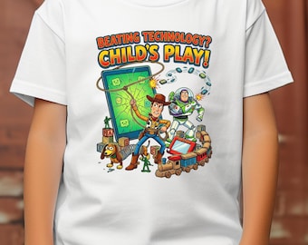 Toy Story 5 Movie Shirt, Beating Technology Child's Play Tee, Retro Woody and Buzz Kids T-shirt, Funny Gamer Toy Gift, Nostalgic Graphic Top