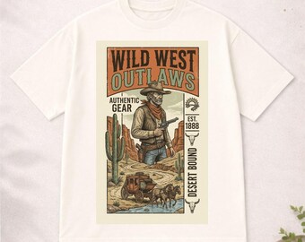 Camiseta del Salvaje Oeste, Camiseta vaquera vintage, Camiseta retro de forajido, Camiseta rumbo al desierto, Camiseta vaquera del oeste, Camiseta gráfica de pistolero