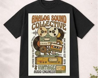 Camiseta de sonido analógico, camiseta de audio vintage, camiseta de casete retro, camiseta de música de cinta de carrete, camiseta de ingeniero de audio, camiseta de disco de vinilo
