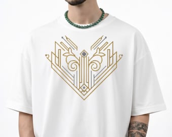 Art Deco Geometric T-Shirt, Luxury Gold Silver Graphic Tee, Minimalist Abstract Line Art Shirt, Modern Gatsby Style Top, Designer Gift Men