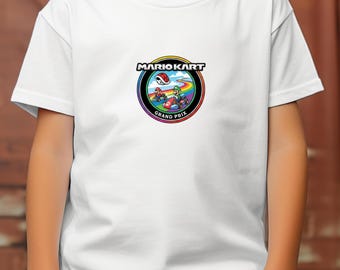 Retro Mario Kart T-Shirt - Rainbow Road Grand Prix Kids Tee