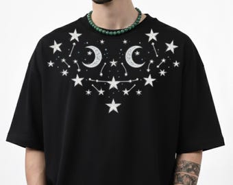Celestial Moon and Stars T-Shirt, Mystic Galaxy Graphic Tee, Aesthetic Night Sky Shirt, Astrology Lover Gift, Minimalist CelestialStreetwear