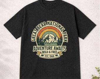 Camiseta del Parque del Gran Oso, camiseta vintage de montaña, camiseta retro de camping, camiseta de aventura en la naturaleza, camiseta con estampado Wild Free, camiseta para senderismo al aire libre