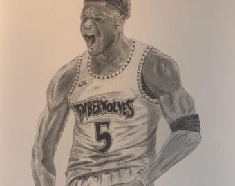 Anthony Edwards Playoff Graphite Print | Hand Drawn NBA Wall Art (8x10)