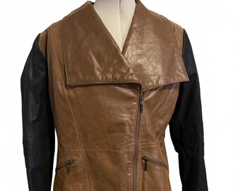 G.I.L.I. Brown and Black Stylish Leather Jacket Woman's Size Large