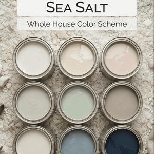 Sherwin Williams Sea Salt Color Palette Coastal Paint Colors Whole House Beach House Interior Design Guide Calm Spa Bathroom PDF Download