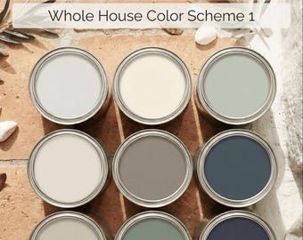Sherwin Williams Greek Villa Paint Palette Cool White Neutral Whole House Interior Design Modern Transitional Beach House Calm Colors PDF