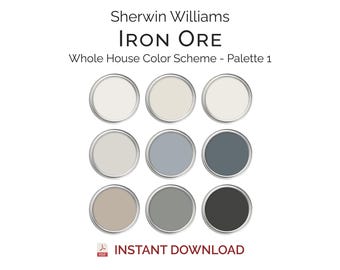 Iron Ore Sherwin Williams Paint Palette SW 7069 Whole House Kitchen Cabinets Doors Exterior Dark Gray Modern Interior Design Colors Guide