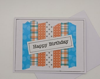 Blue and Orange Happy Birthday Card (washi tape)